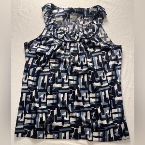 Ann‎ Taylor Black, Blue and White Sleeveless Graphic Tank Top Blouse Large